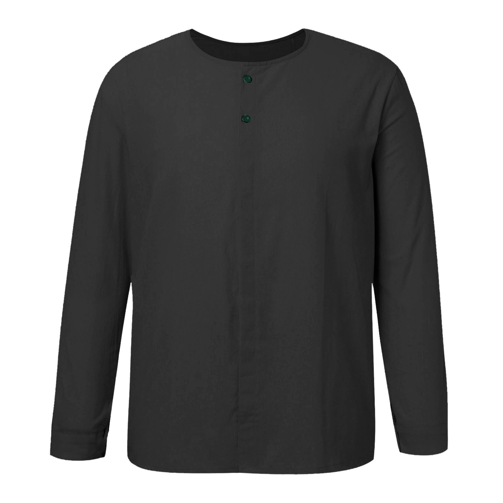 thumbnail image 5 of Camisa informal de playa de manga larga con botones para hombre, de algodón y lino, para el verano - Color liso, corte holgado, para todas las estaciones, 5 of 5